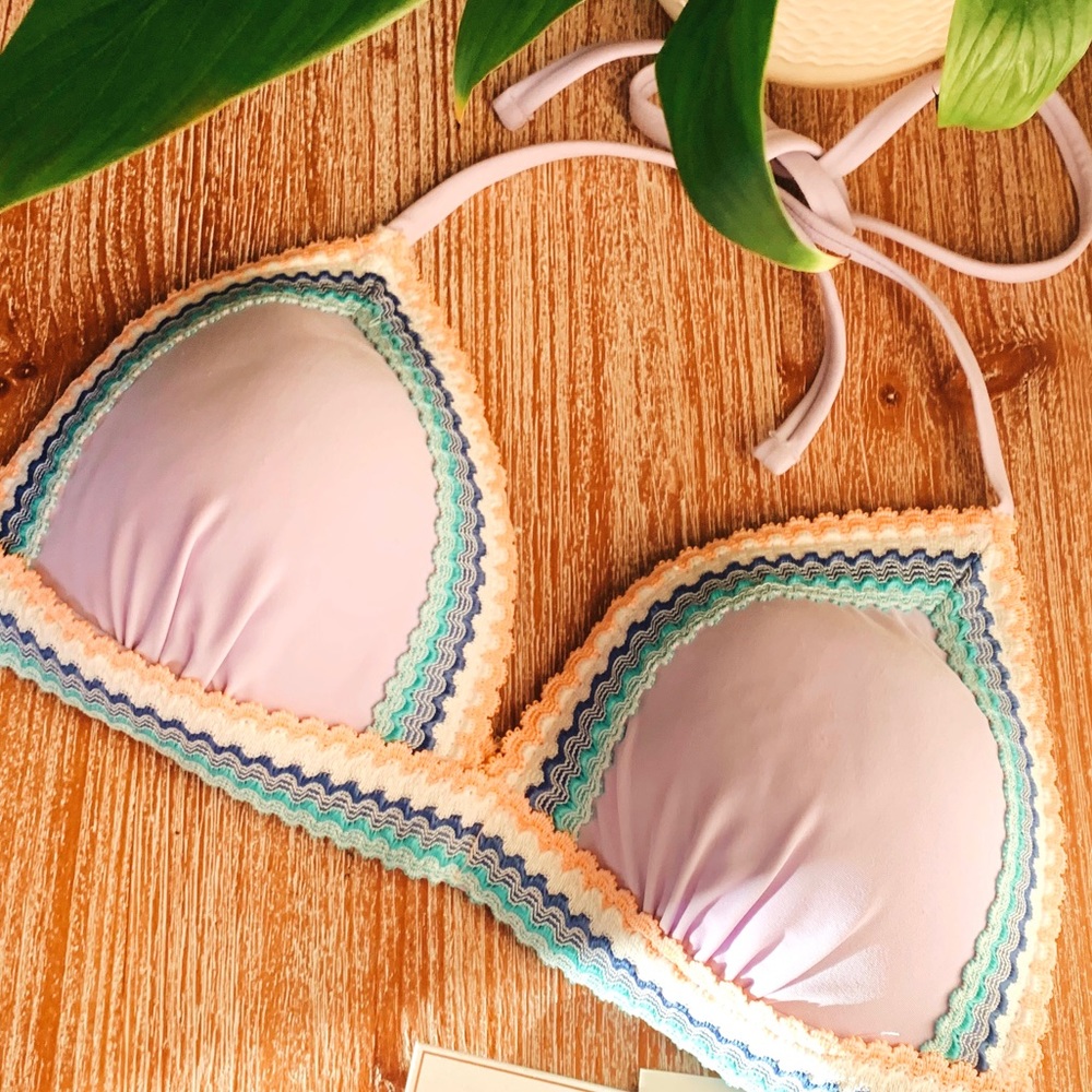 Hula Honey Lavender Triangle Bikini Top with Pastel Trim